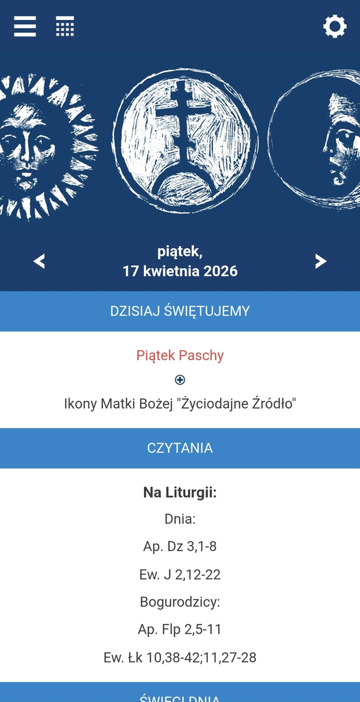 Ekran aplikacji kalendarz.cerkiew.pl — dzień liturgiczny